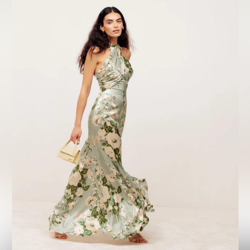 NWT Reformation Veria Silk Dress, Tarragon